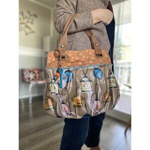 Fossil Key-per Vintage Bird Cage Faux Leather Satchel Bag
